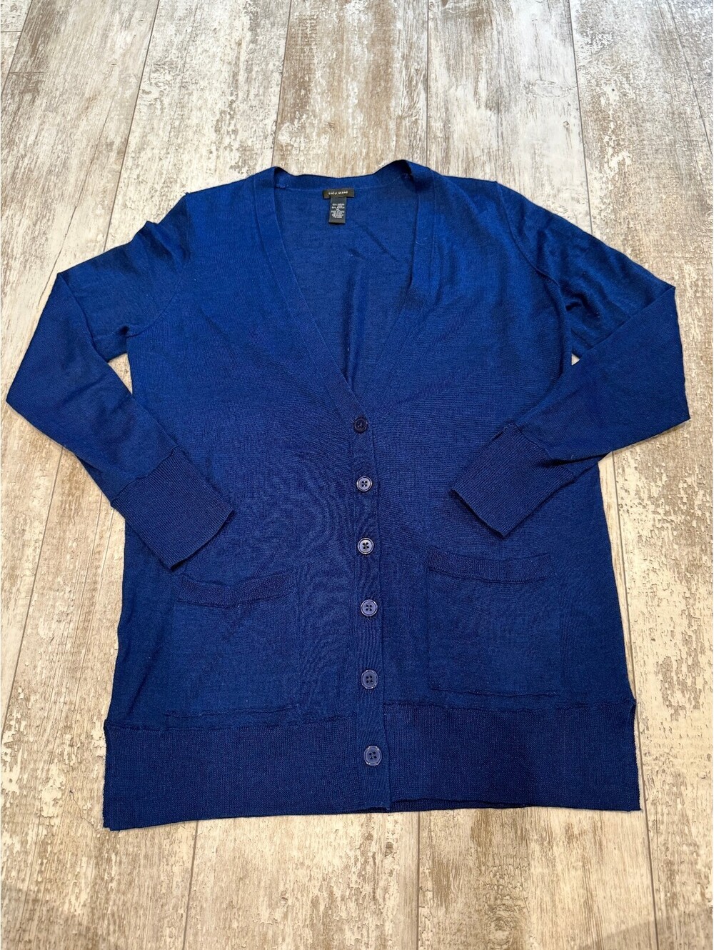 Only Mine XL Blue Merino Wool Blend Cardigan Quiet Luxury